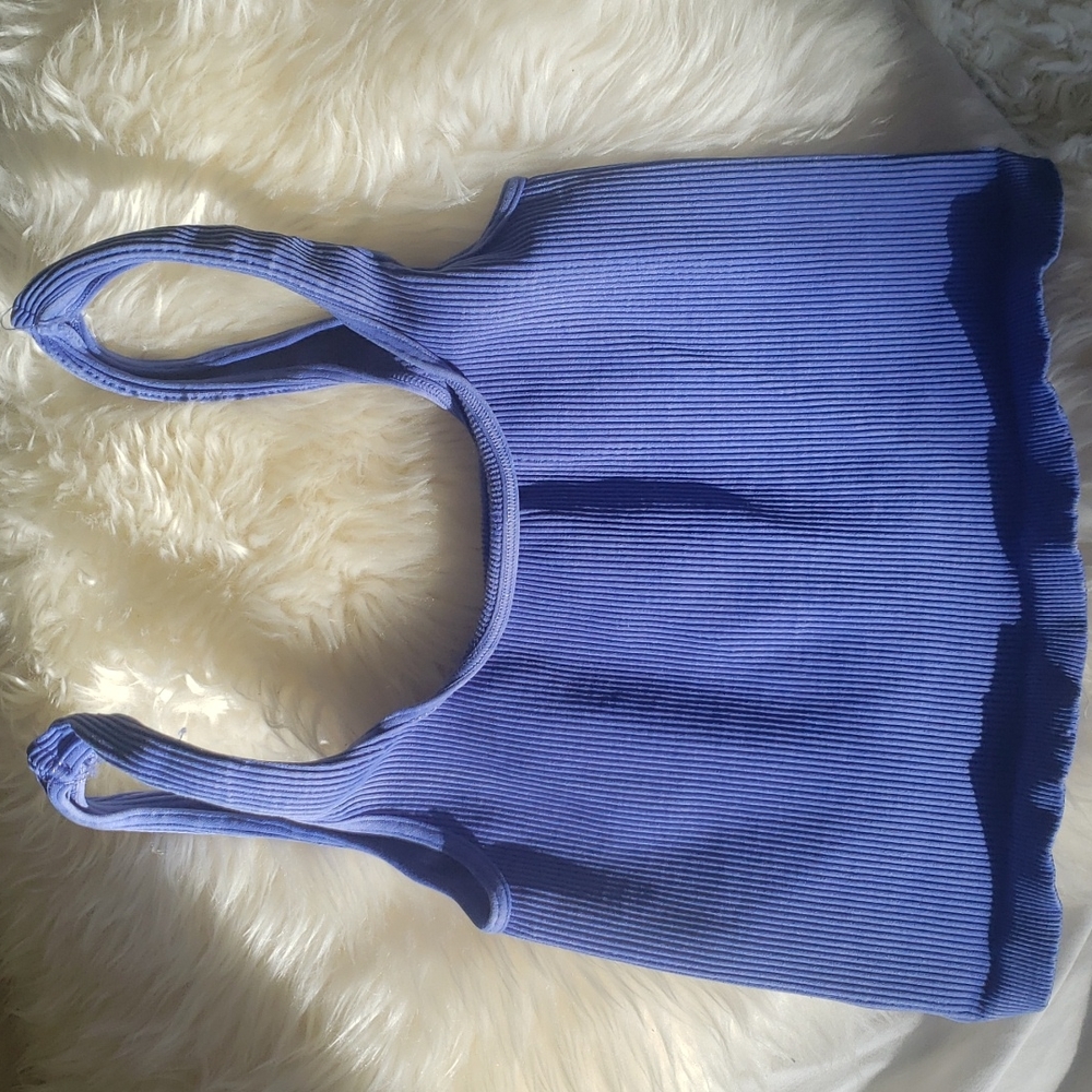 Free People Happiness Runs Square Neck Crop  Tank Blue M/L Nwot - Picture 2 of 4